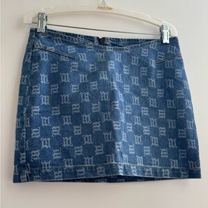 Denim Mini Skirt with Monogram Pattern